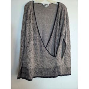 Max Mara Grey & Black Trim Chevron Print Alpaca/Wool Faux Wrap Sweater Large